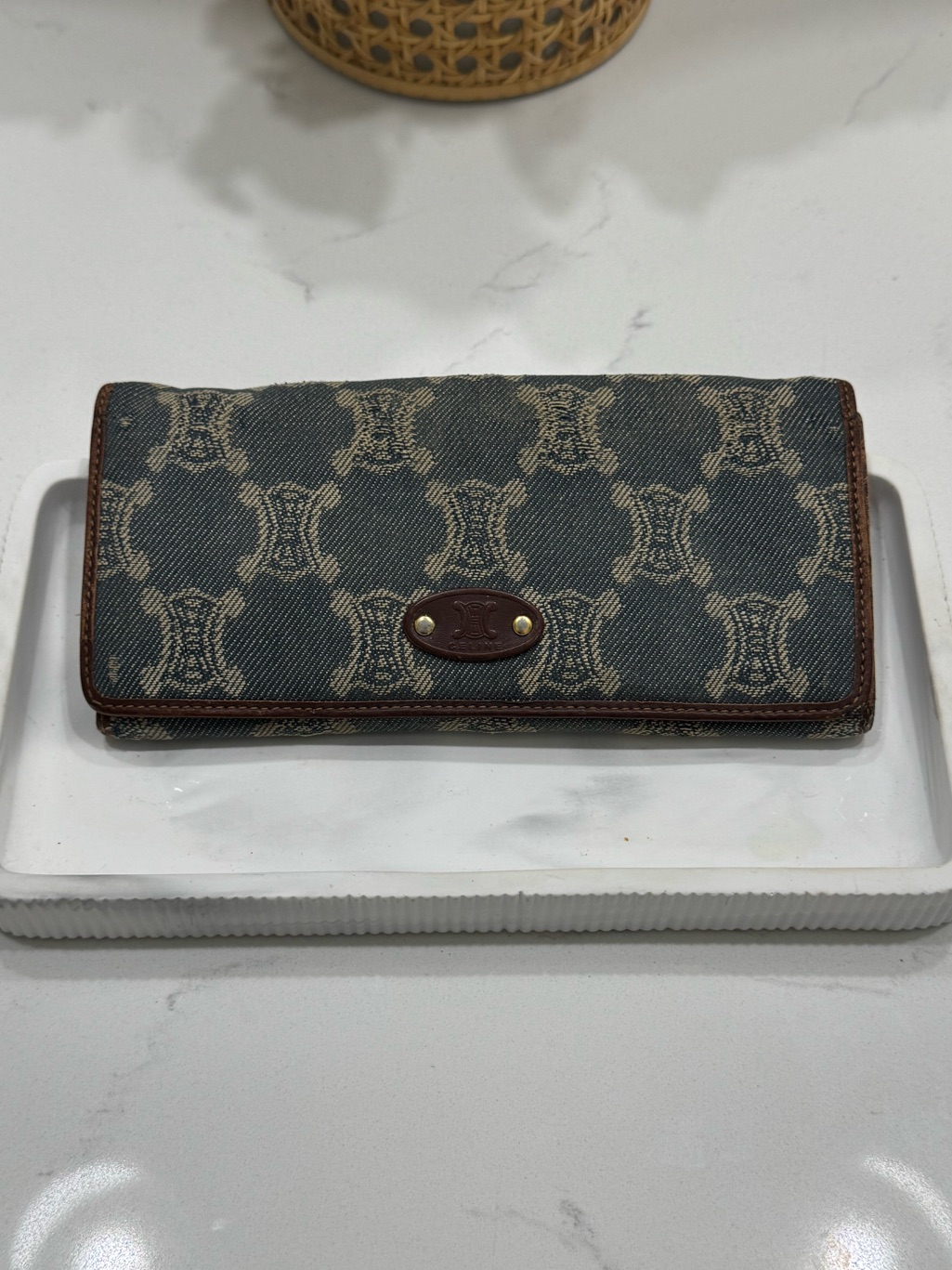 Denim Celine Triomphe Monogram Continental Wallet